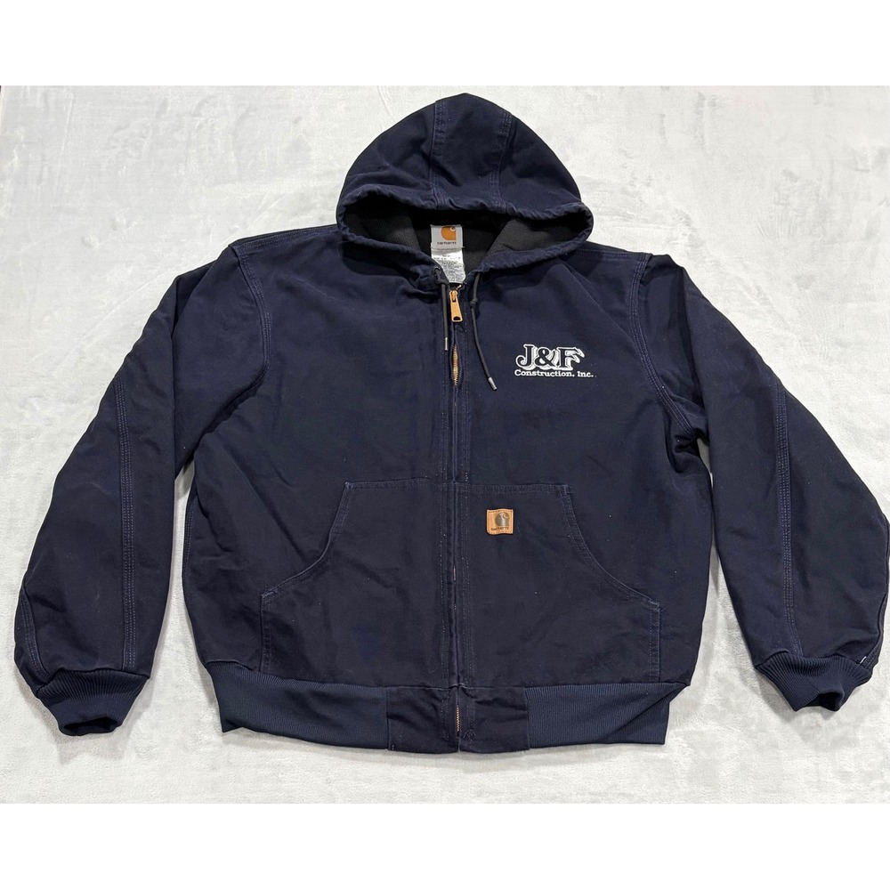 Carhartt Mens Active Jacket Canvas J25 MDT Large Midnight Navy Lined Hooded USA